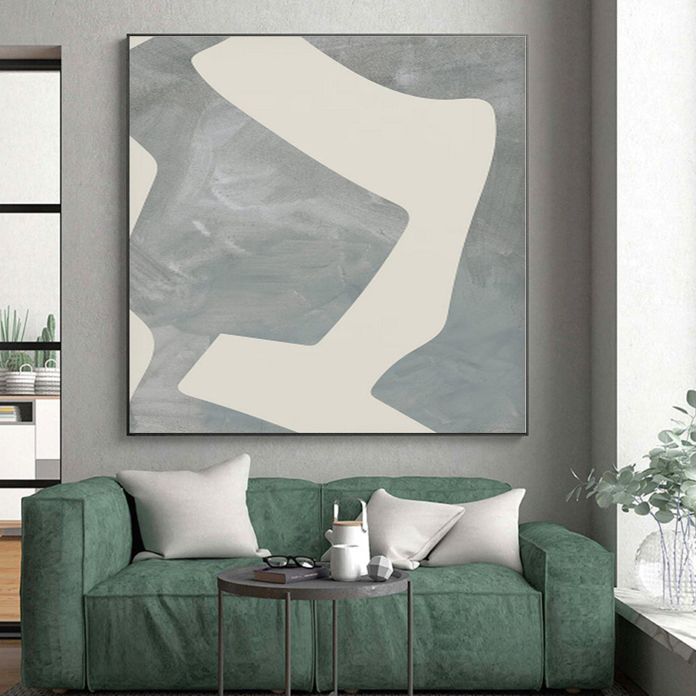 “Gray - White Minimalist Shapes” - Gray, White Minimalist Abstract Painting On Canvas PS0436
