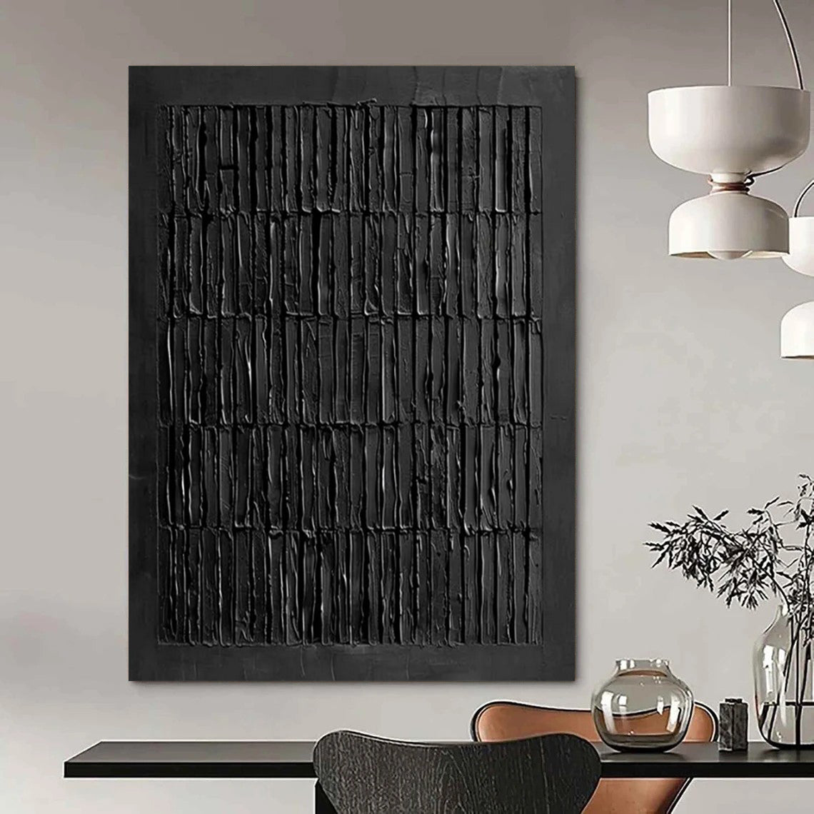 “Pure Black Vertical Strokes” - Minimalist Abstract Painting On Canvas PT2364