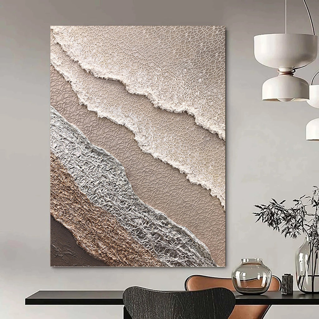 “Beige and Silver Textured Abstract” - Vintage Lace - inspired Painting On Canvas PT0988