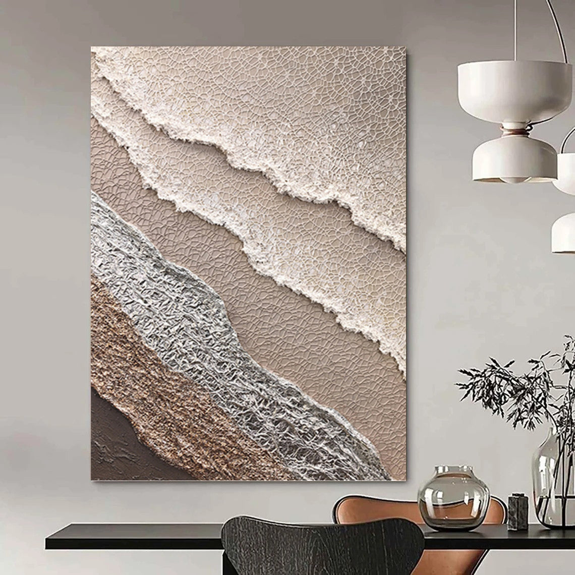 “Beige and Silver Textured Abstract” - Vintage Lace - inspired Painting On Canvas PT0988