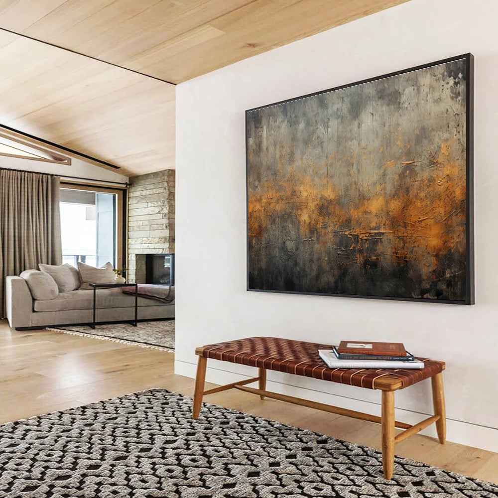 Gray and Orange Textured Abstract - Industrial - inspired Abstract Painting On Canvas DKS369
