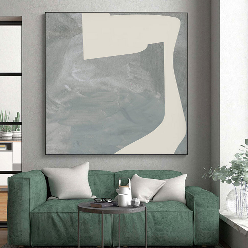 “Gray - White Abstract Forms” - Gray, White Minimalist Abstract Painting On Canvas PS0437