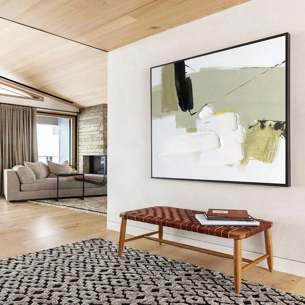 “Earthy - Tone Abstract Layers” - Green - White - Black Abstract Painting On Canvas PT1567