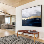 “Gray Gold Abstract” - Gray, Gold & Blue Abstract, Minimalist Oil Painting On Canvas DKS784