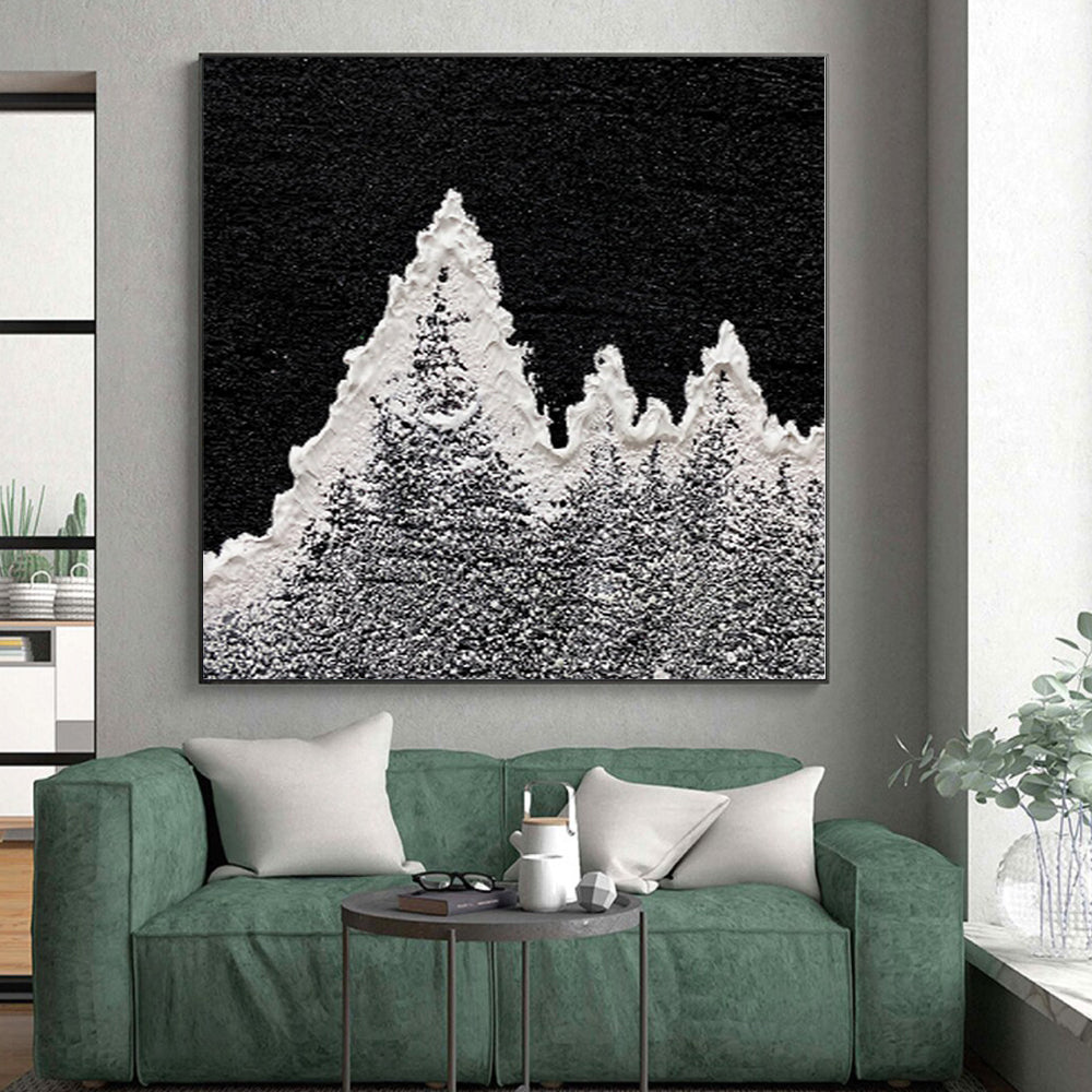 “Black and White Textured Peaks” - Abstract Landscape - Inspired Painting On Canvas PS0020