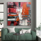 “Red - Grey - White Abstract Energetic Splashes” - Dynamic Abstract Painting On Canvas PS0313