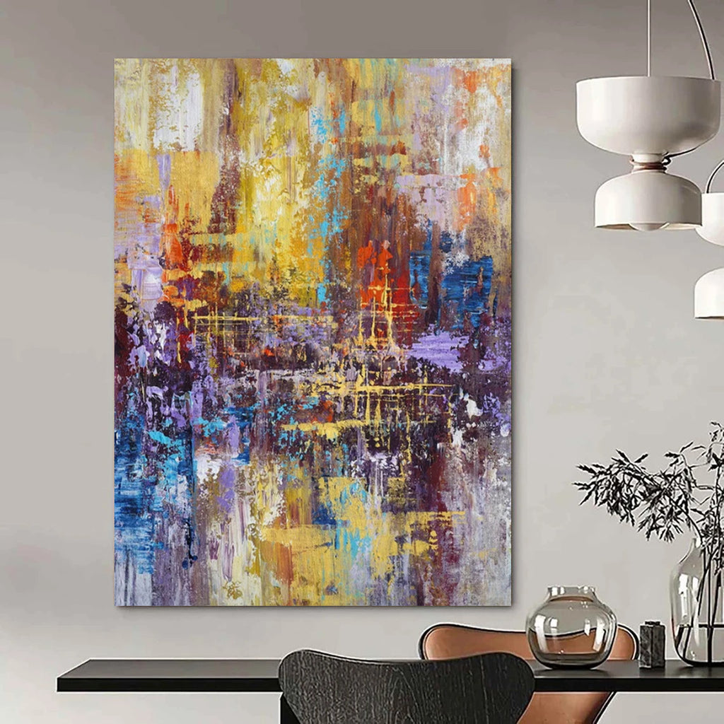 Golden - Purple Abstract City, "Metallic Mosaic" – Abstract Urban Painting On Canvas PS0924