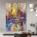 Golden - Purple Abstract City, "Metallic Mosaic" – Abstract Urban Painting On Canvas PS0924