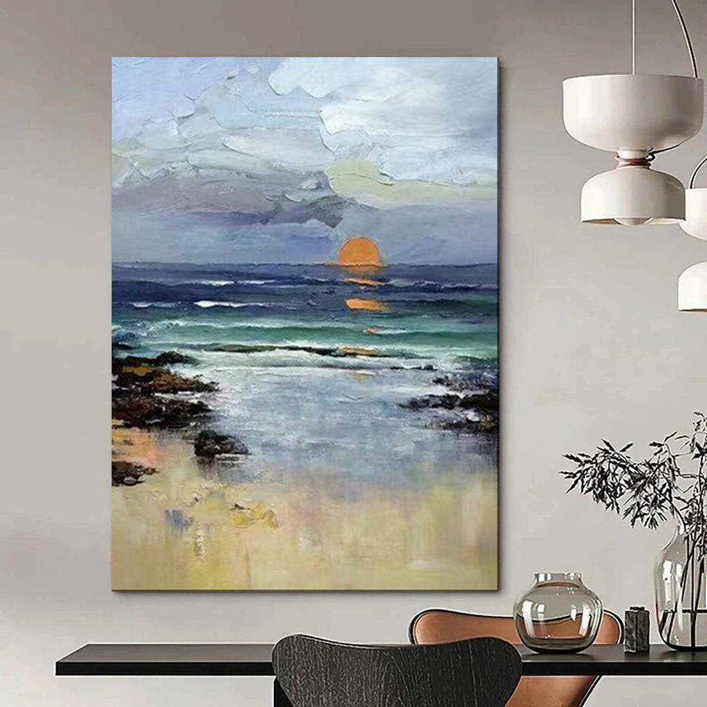 Seaside Sunset, Realist Impasto, Turner - Inspired, Painting On Canvas PT2115