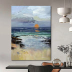Seaside Sunset, Realist Impasto, Turner - Inspired, Painting On Canvas PT2115