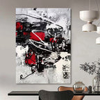 “Dynamic Red, Black, and White Abstract” - Energetic Abstract Painting On Canvas DS383