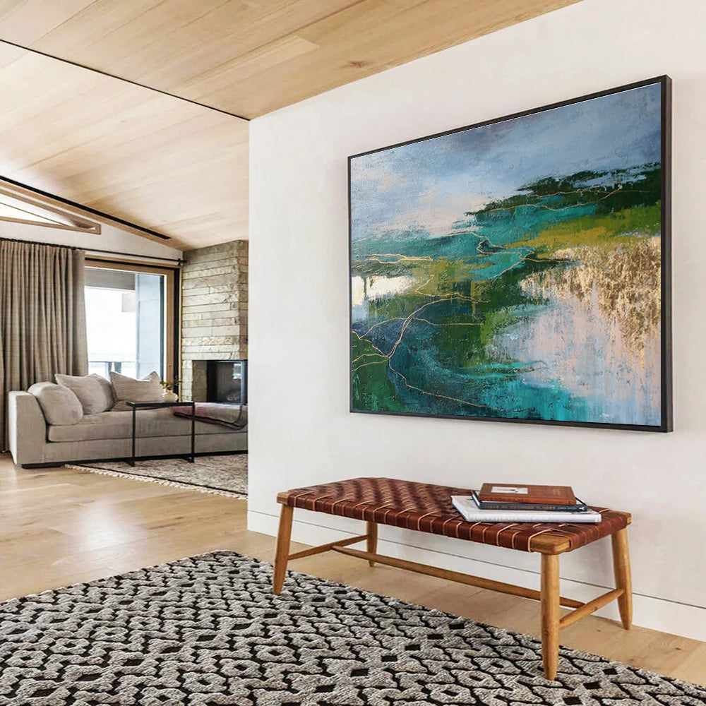 “Gold - Accented Landscape” - Abstract Landscape Painting On Canvas DKS505