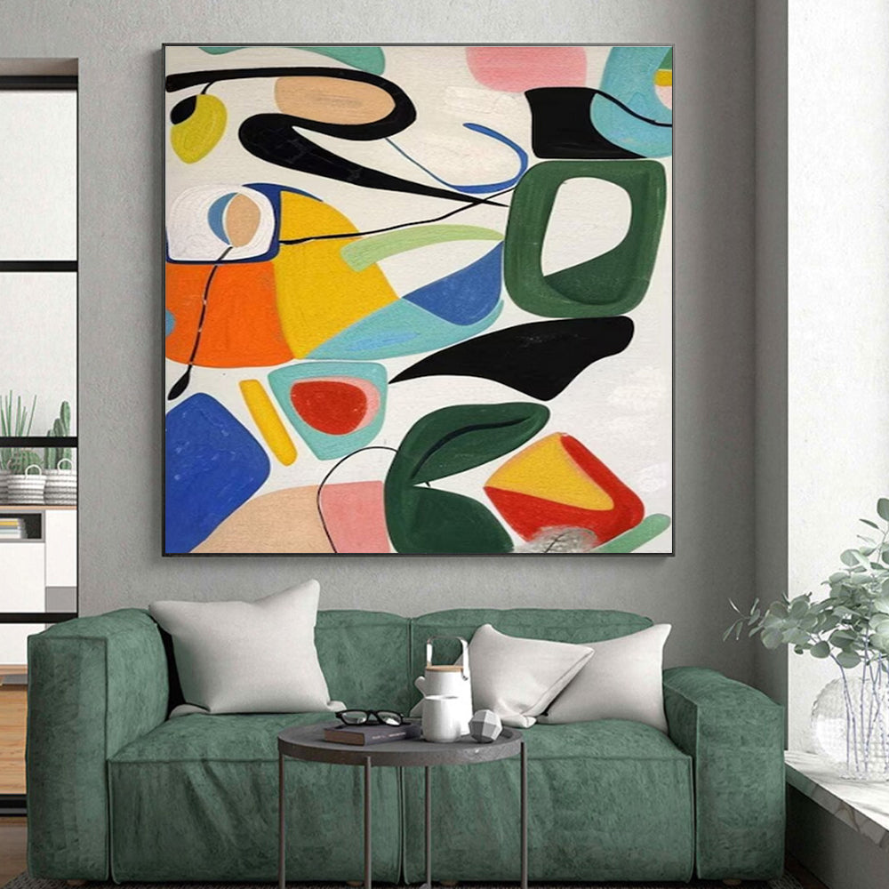 “Colorful Abstract Shapes” - Multicolor, Pink, Blue, Yellow Abstract Geometric Painting On Canvas PS0625