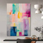 Colorful Translucent Rectangles "Hue Harmony" Abstract Painting On Canvas PS1177
