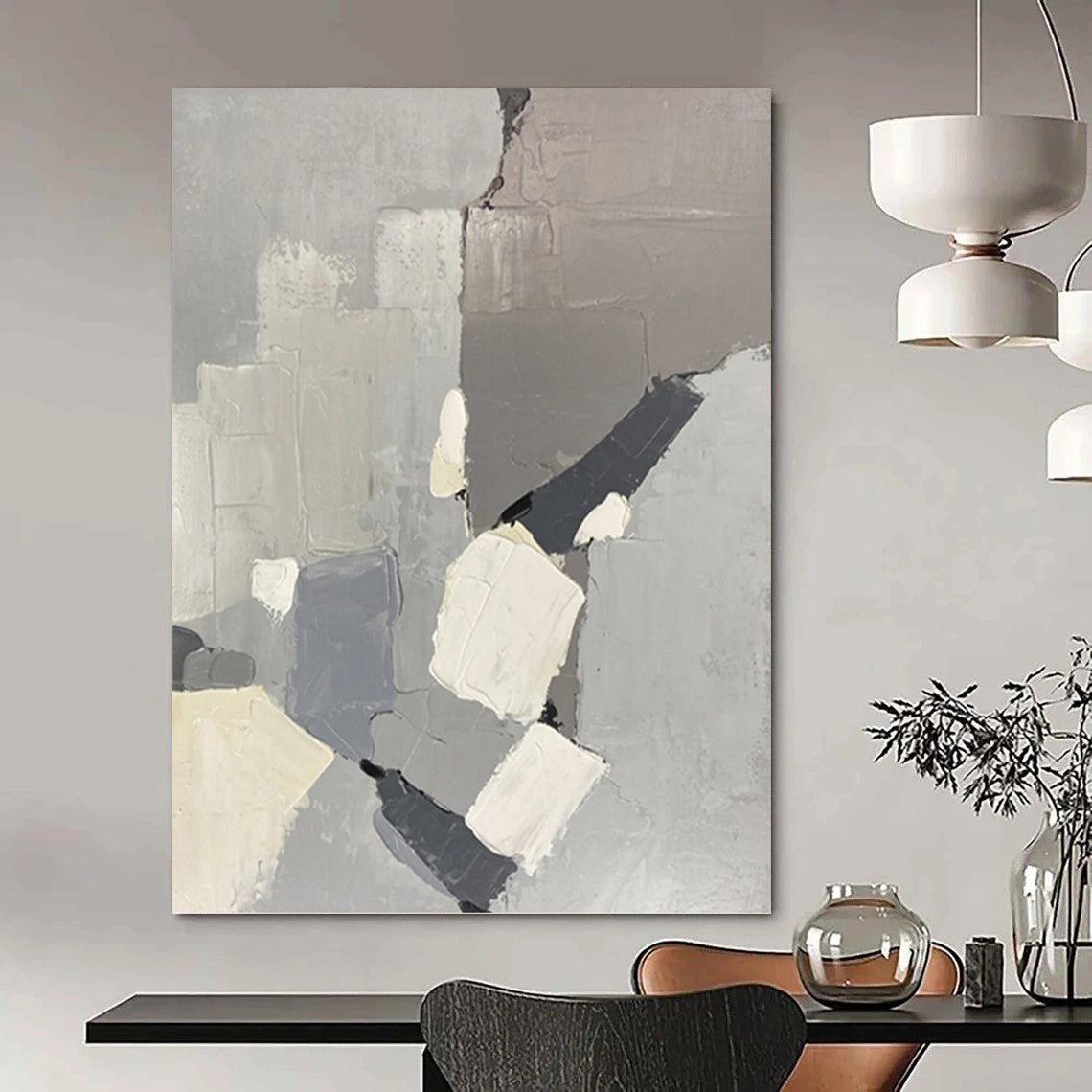 “Gray - Toned Abstract Blocks” - Minimalist, Geometric - Shaped Painting On Canvas PT1586