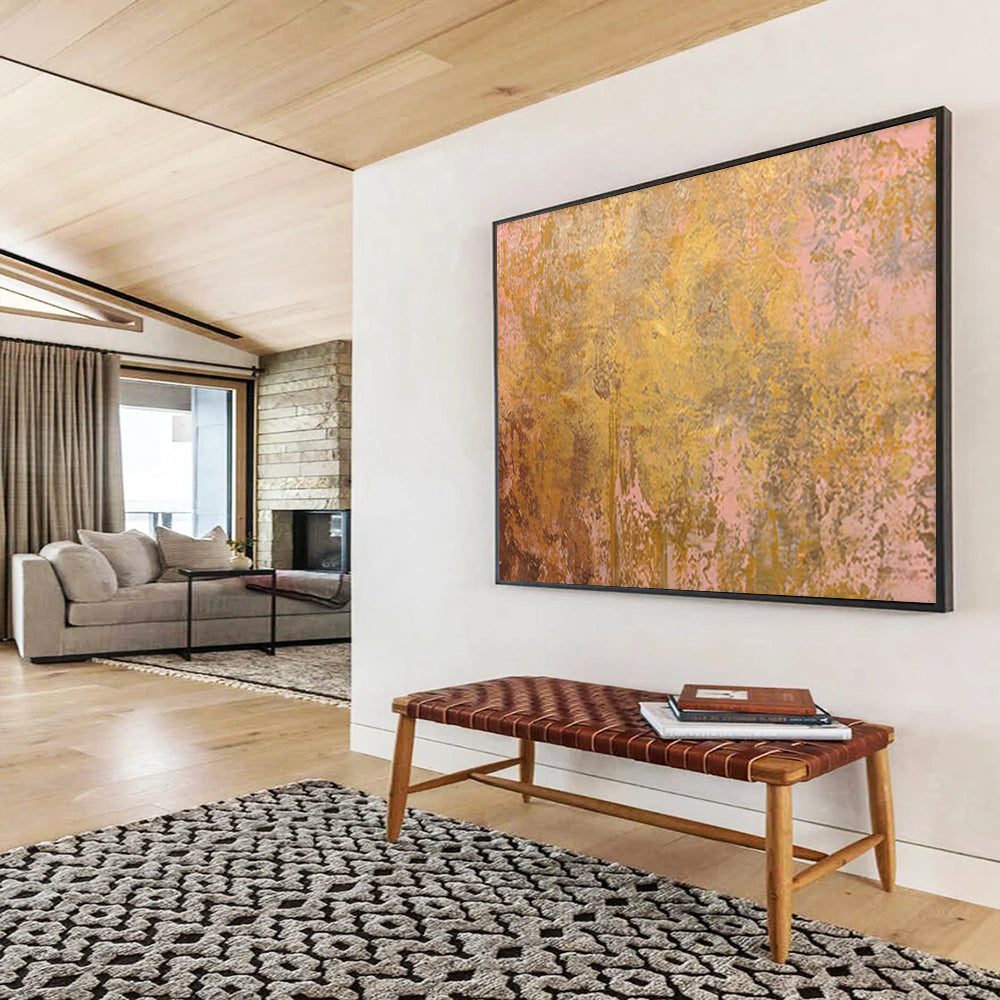 Gold & Pink Textured Abstract Painting On Canvas DKS022