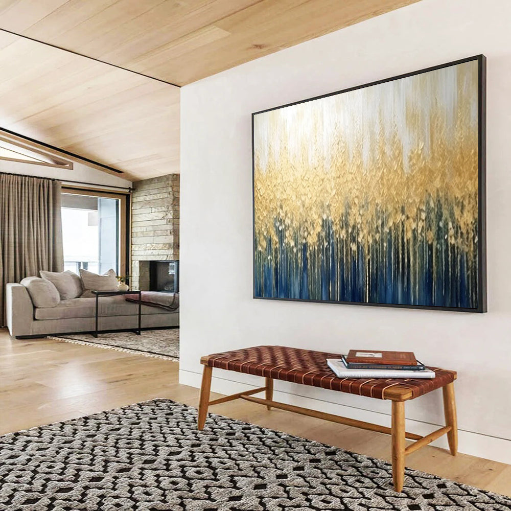 “Golden Forest Silhouette” - Metallic Landscape Painting On Canvas PT052