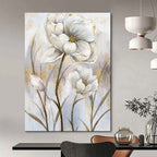“Elegant White Flowers with Gold Details” - Floral Painting On Canvas PT1906