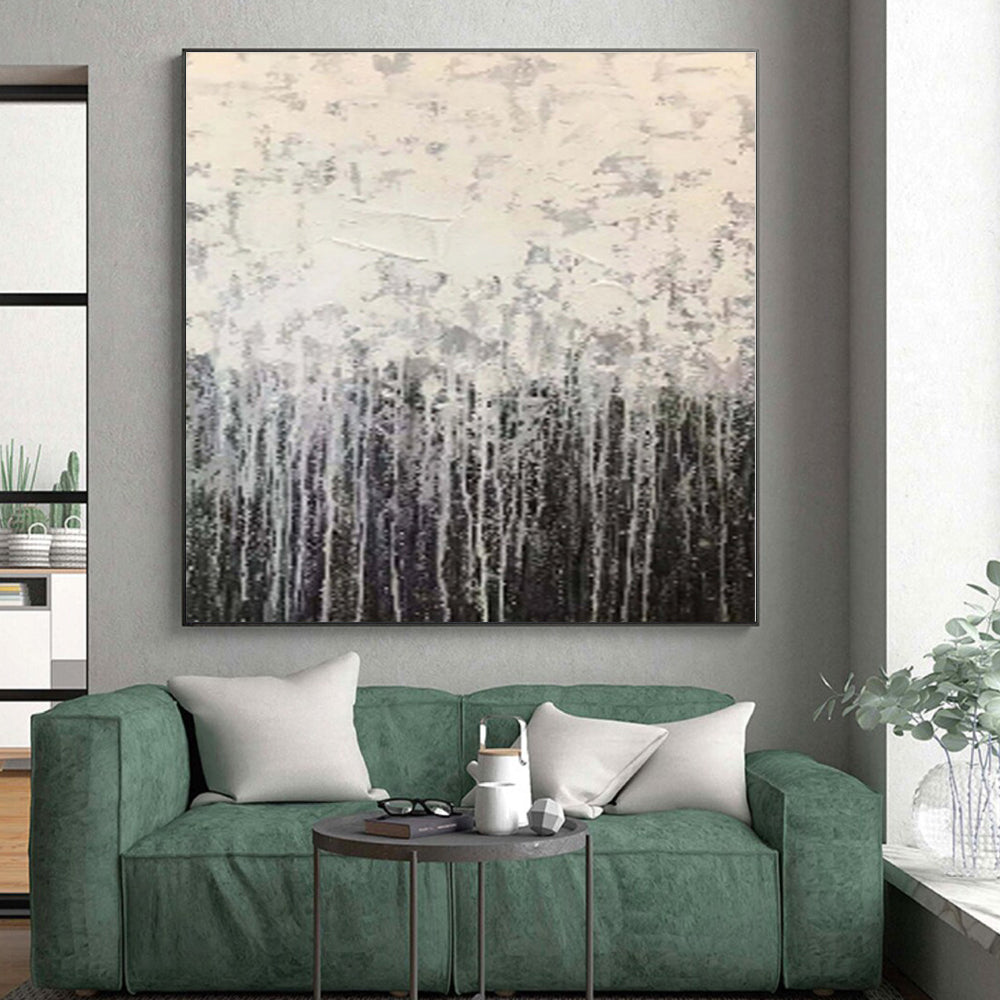 “Gray Drip Gradient” - Gray, Black, White Abstract Drip Painting On Canvas PS0566