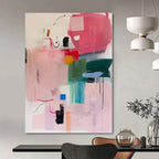 “Pink and Colorful Shapes Abstract” - Energetic Abstract Expressionism On Canvas PT0998