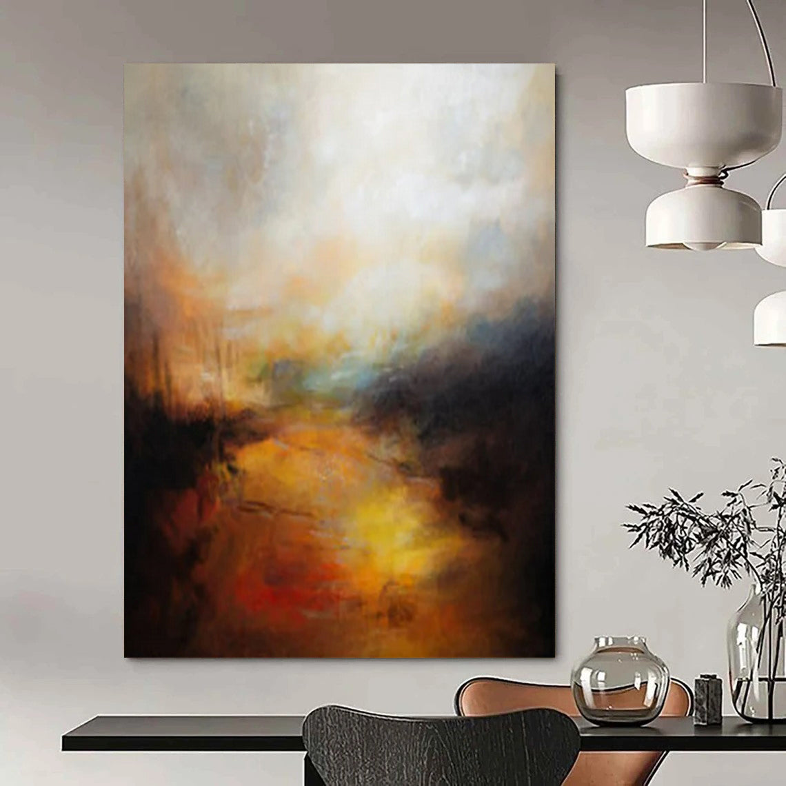 “Golden - Orange River” - Abstract Landscape Painting On Canvas PT2333