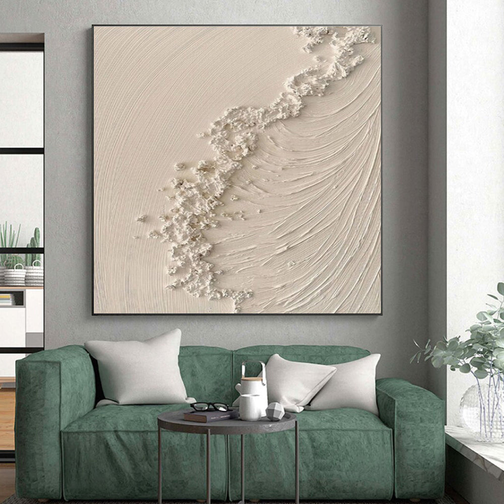 “Textured White Wave” - White Abstract Minimalist Painting On Canvas PS0681