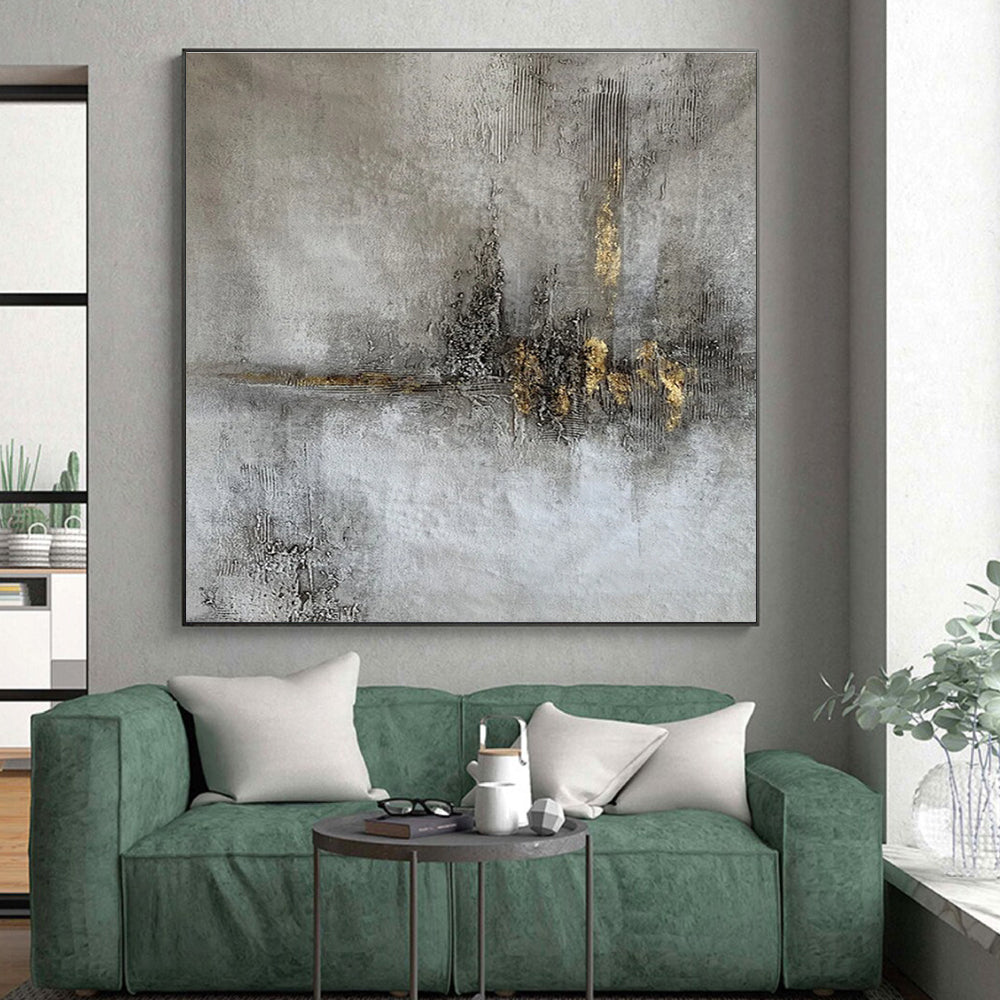 Gray and Gold Textured, "Industrial Elegance" – Abstract Mixed - Media On Canvas PS0900