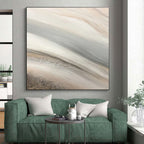“Soft Silver - Beige Flow” - Silver, Beige, Gray Abstract Fluid Painting On Canvas PS0652