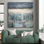 “Gray - Blue Dripping Landscape” - Gray, Blue Abstract Painting On Canvas PS0467