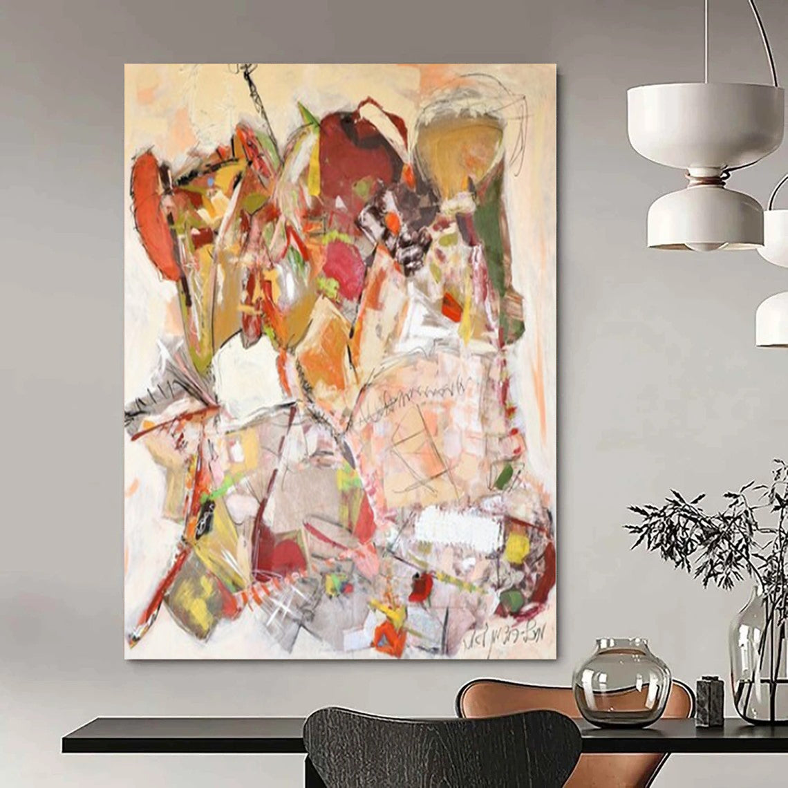 Colorful, Collaged - like Forms with Mixed Textures "Bohemian Tapestry" Abstract Painting On Canvas PS1171
