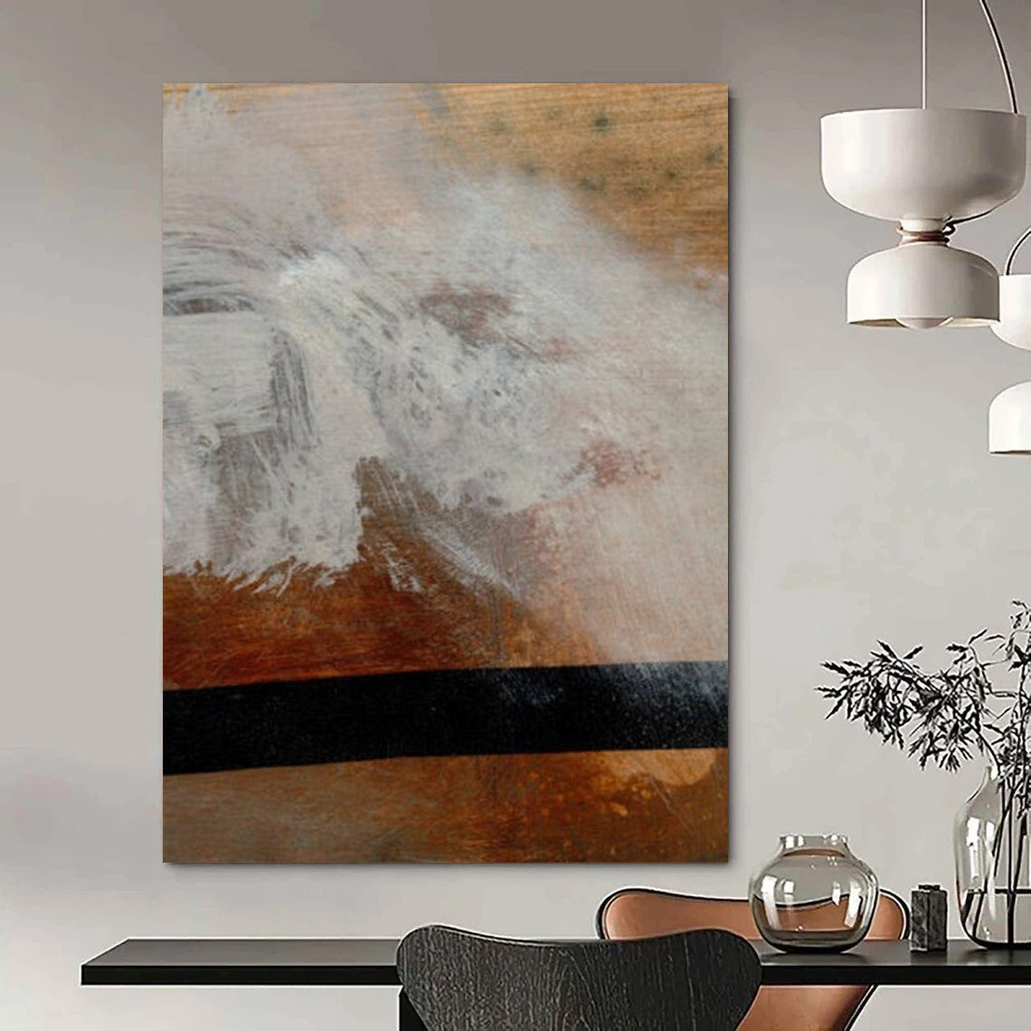 “Textured Wood Abstract” - White & Black on Brown Background Painting On Canvas DS185