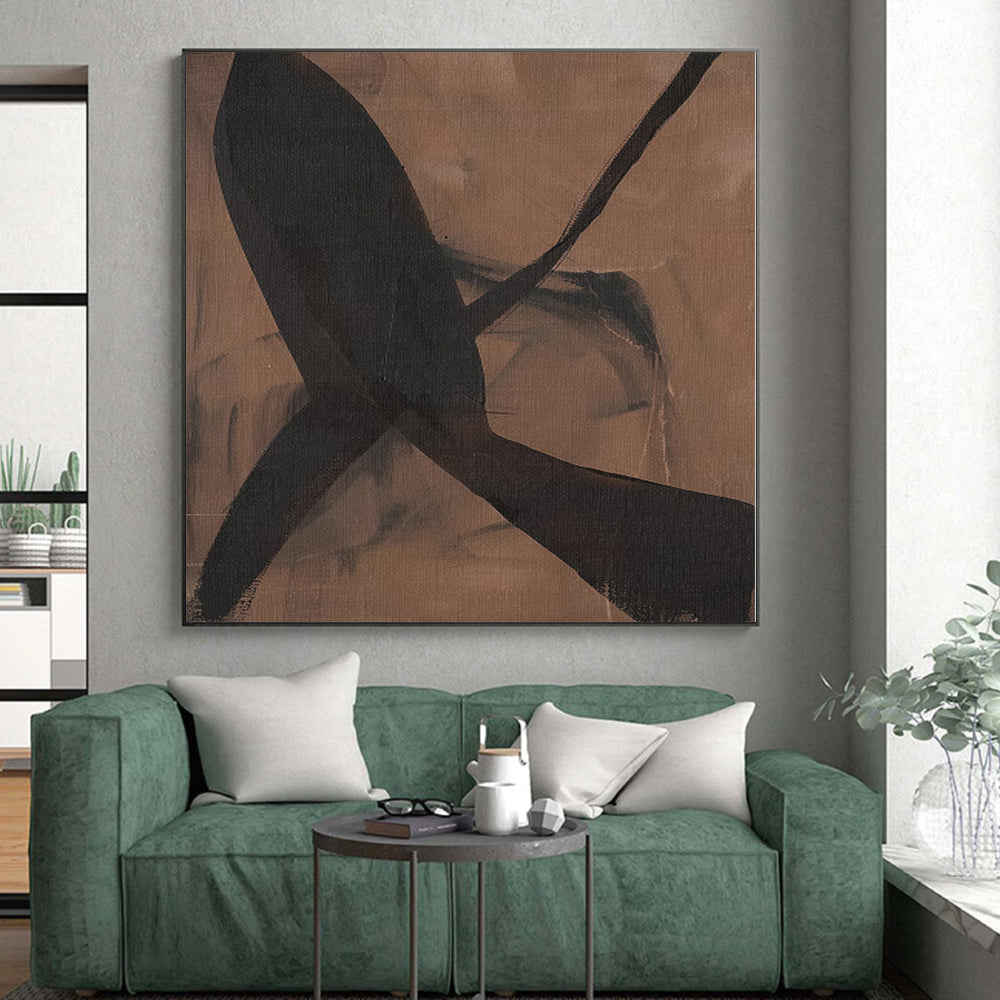 “Earthy Brown - Black Abstract Shapes” - Organic Abstract Painting On Canvas PS0267