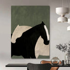 “Abstract Black & White Horses on Green” - Abstract - Inspired Animal Painting On Canvas PT1411