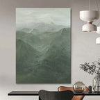 “Misty Green Mountain Range” - Landscape, Green - Toned Painting On Canvas PT1497