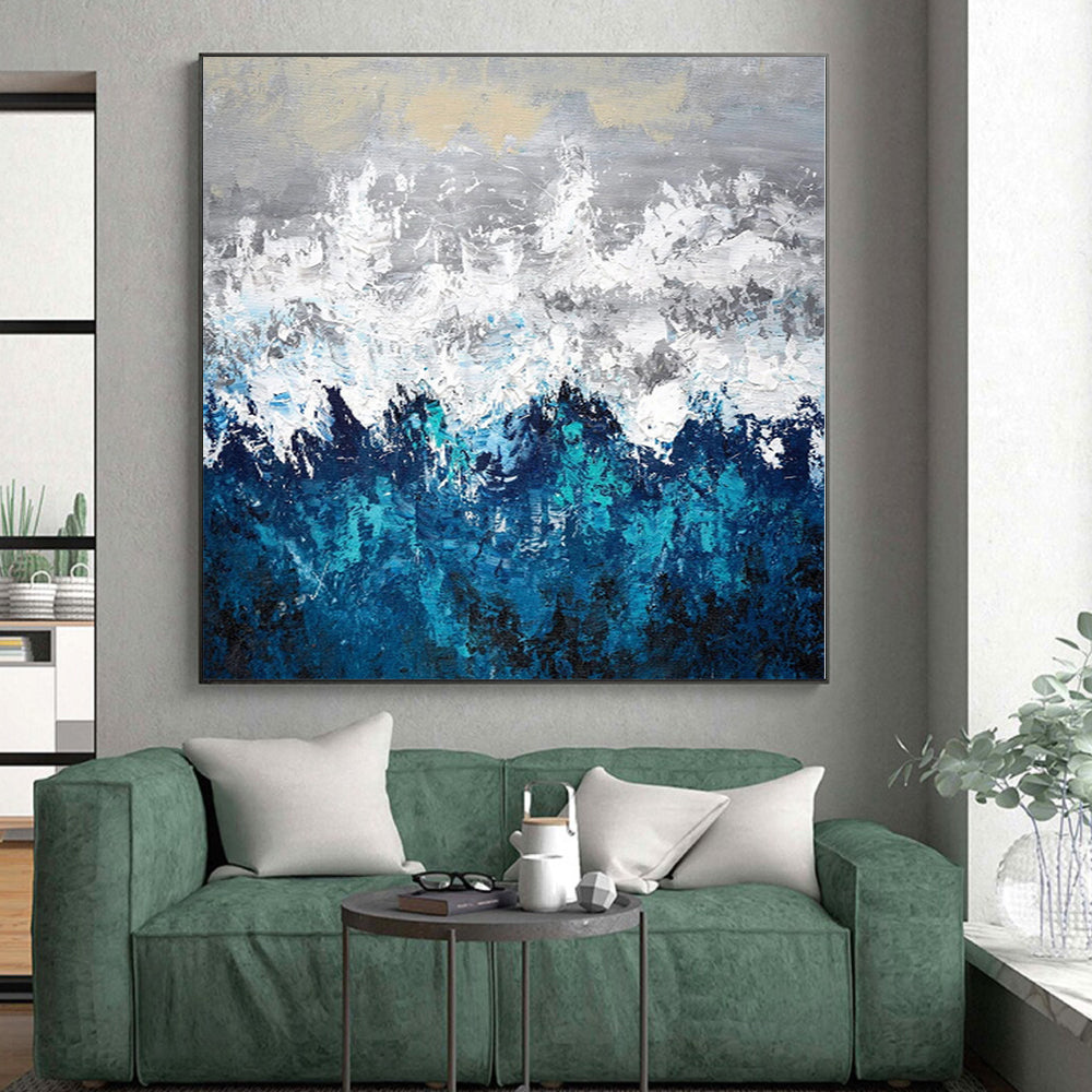“Grey - Blue Abstract Mountain - like Scene” - Impressionistic Abstract Painting On Canvas PS0286