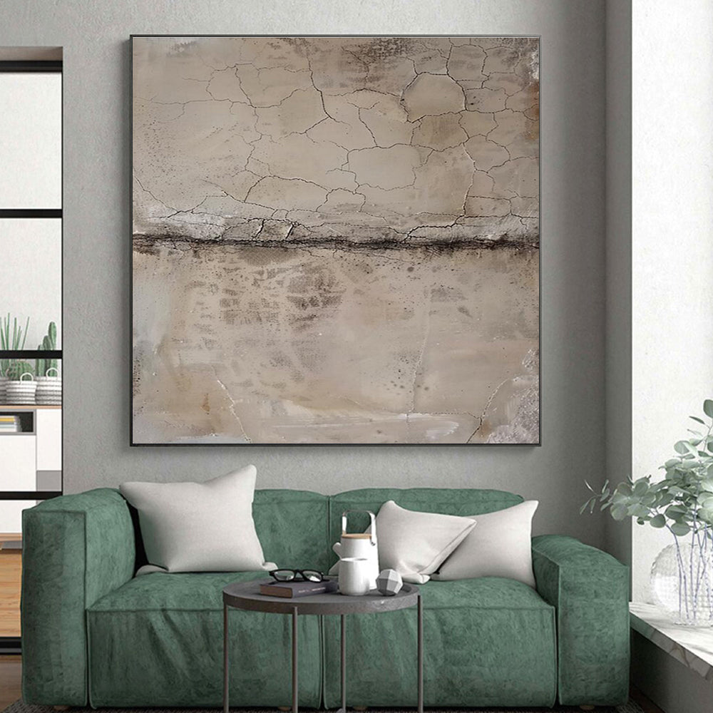 “Cracked Beige Texture” - Beige Abstract Minimalist Painting On Canvas PS0703
