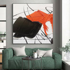 “Black - Orange Dynamic Abstraction” - Black, Orange Abstract Painting On Canvas PS0488