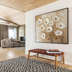 “Beige - White Floral Relief” Painting On Canvas DKS309