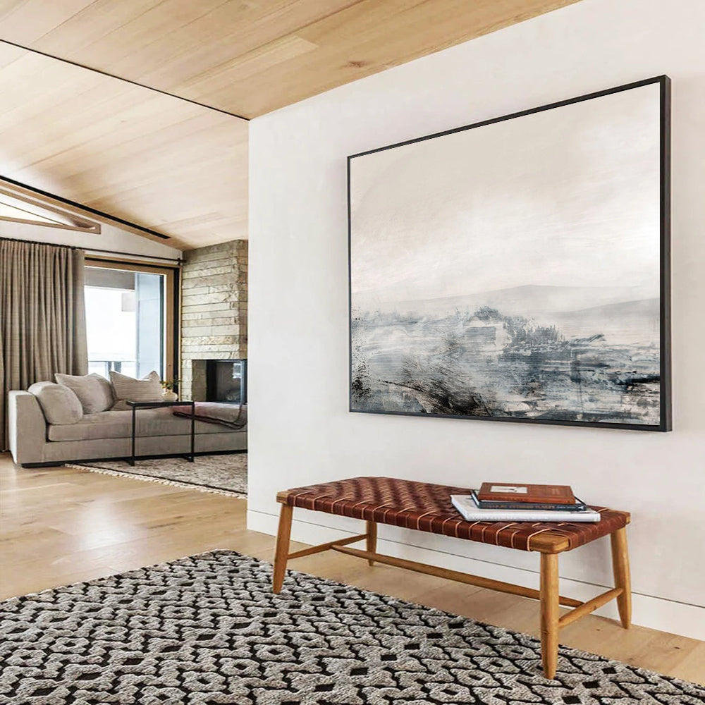 “Minimalist Gray and White Abstract Horizon” - Calm Abstract Painting On Canvas PT136