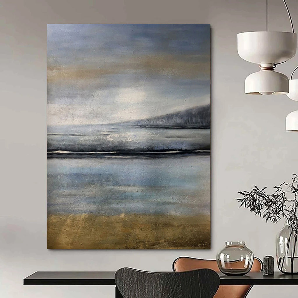 “Blue - Gray Coastal Serenity” - Abstract, Seaside - Inspired Painting On Canvas PT1576