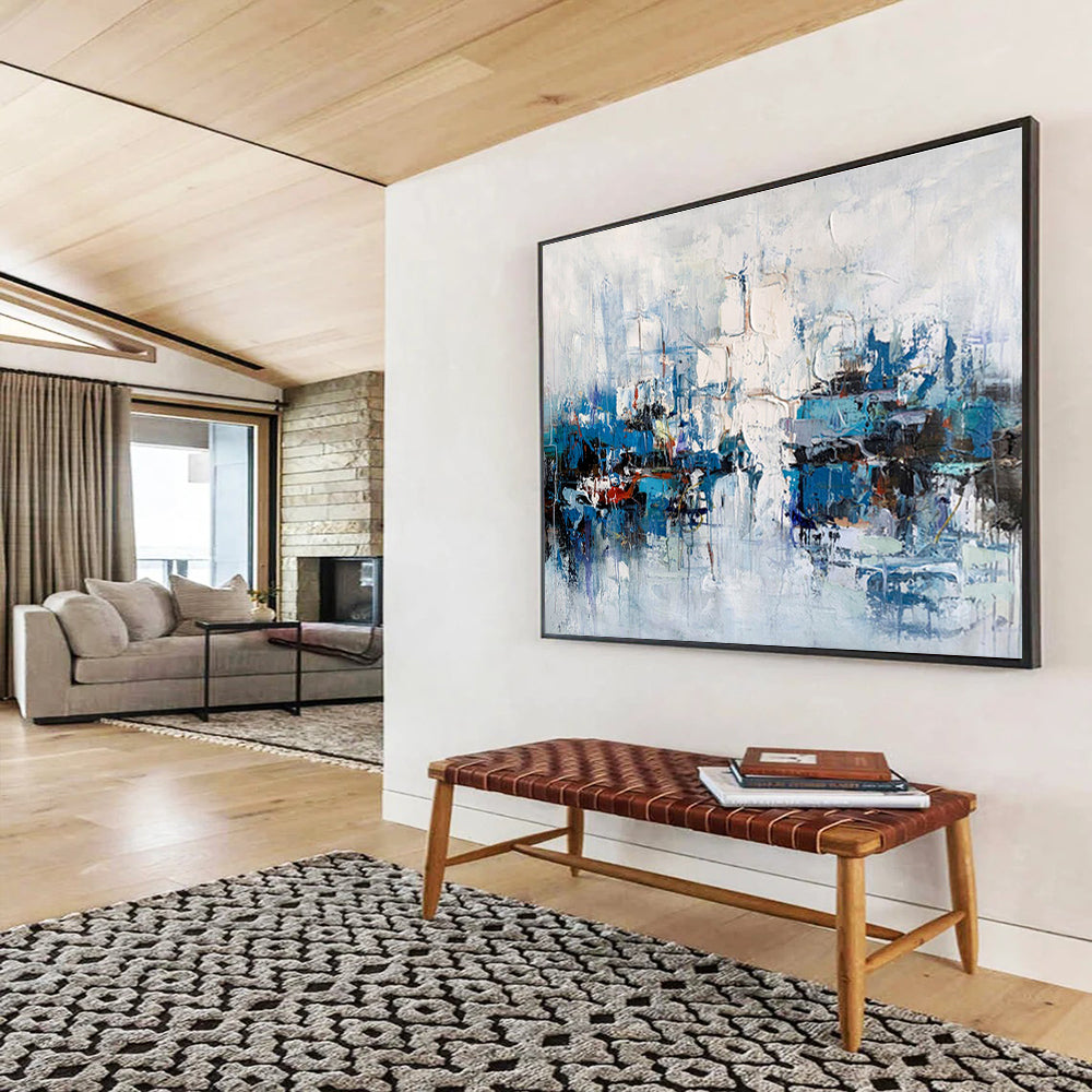 “Cool - Toned Harbor Abstraction” Abstract Painting On Canvas DKS162