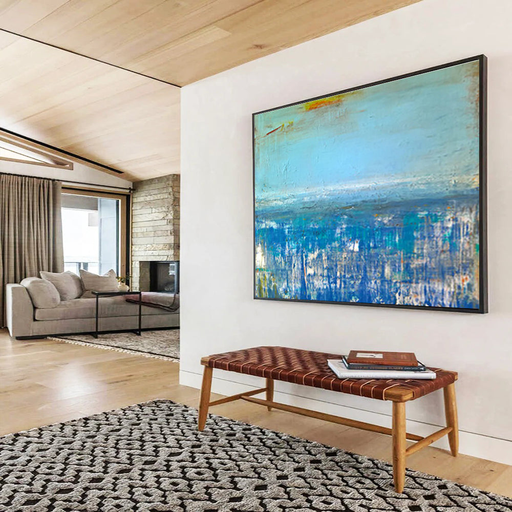 “Blue - hued Abstract Seascape” - Dreamy Impressionistic Painting On Canvas DKS389