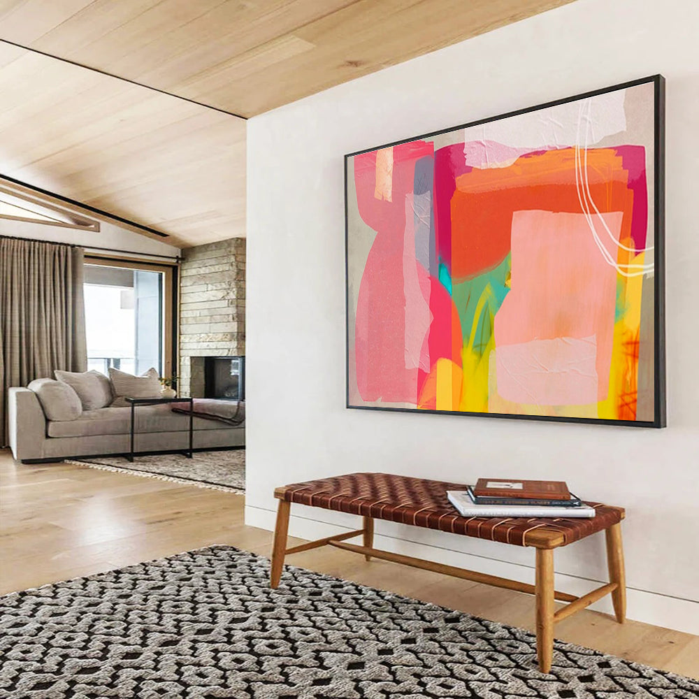 “Color - Blocked Pink - Orange Abstract” Abstract Painting On Canvas DKS201