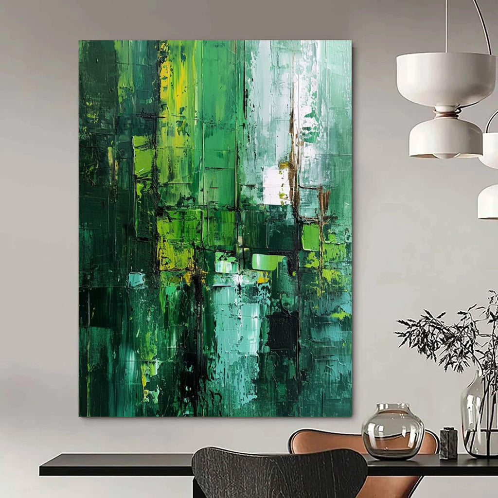 “Green - Blue Textured Abstraction” - Abstract Landscape Painting On Canvas DS012