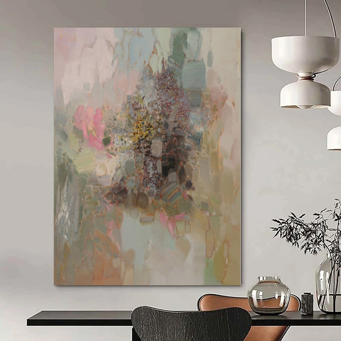 Pink, Green, Blue and Purple with Soft Floral Hints "Blossom Dream" Abstract Painting On Canvas PS1167