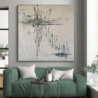 “Black - Blue Linear Abstraction” - Black, Blue Abstract Painting On Canvas PS0469