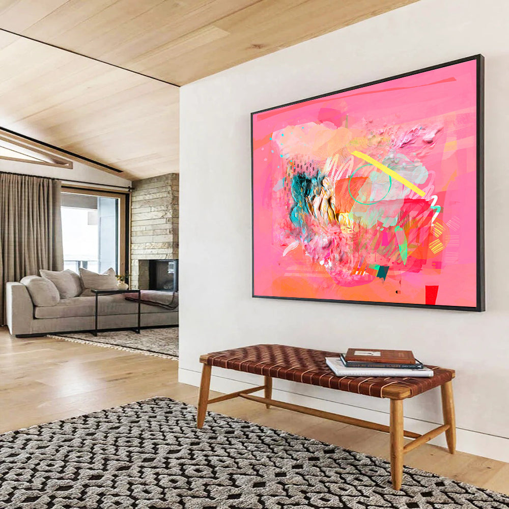 Pink - Dominant Mixed Media Abstract Painting On Canvas DKS028