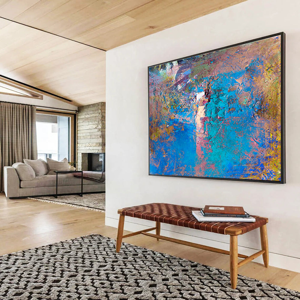 Blue - Hued Textured Abstract - Abstract Expressionistic Painting On Canvas DKS366