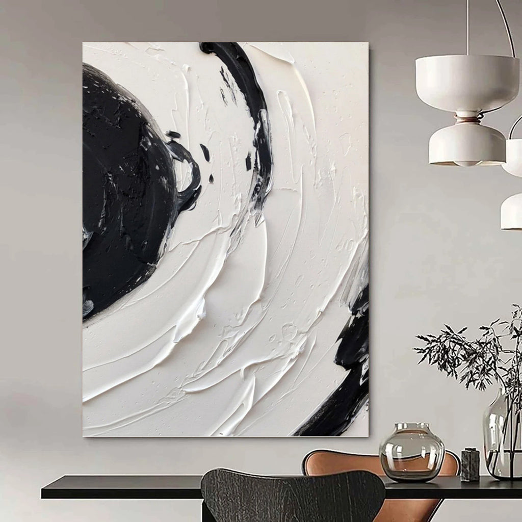“Swirling Black - White Textures” - Abstract, Dynamic - Textured Painting On Canvas PT1677