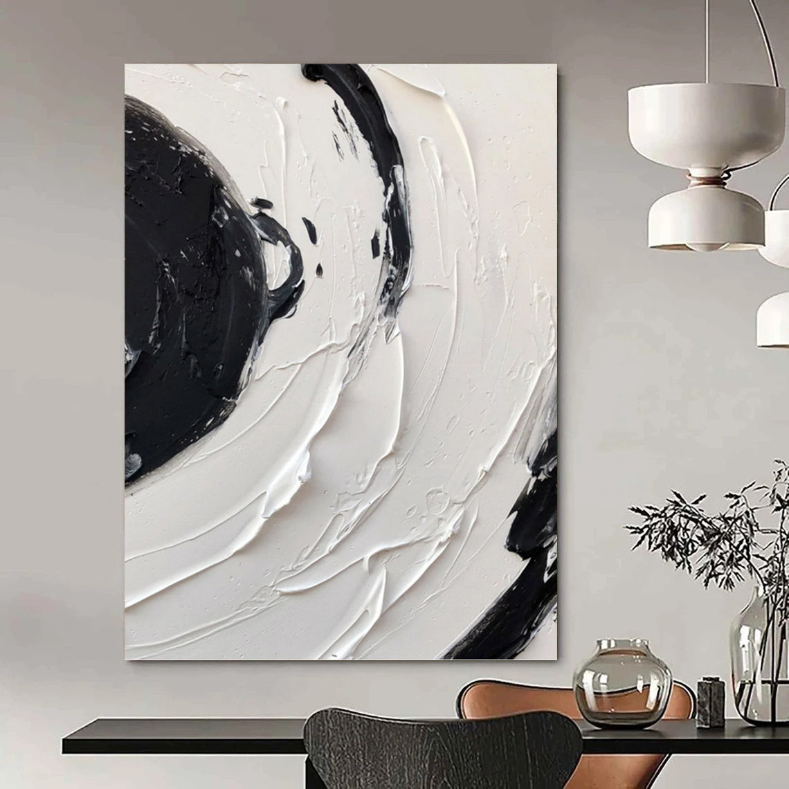 “Swirling Black - White Textures” - Abstract, Dynamic - Textured Painting On Canvas PT1677